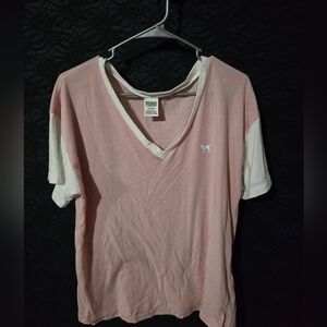 VS Pink V-Neck T-Shirt with White Accents